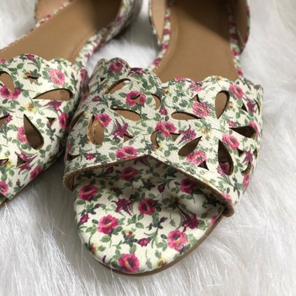 So Shoes Women’s Size 8.5 M Open‎ Toe Rose Floral Print Slip On Flats - Picture 4 of 8
